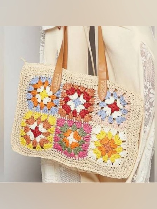 POL Handbags - POL beige Kantha quilted crochet patchwork embroidered Large boho tote bag
